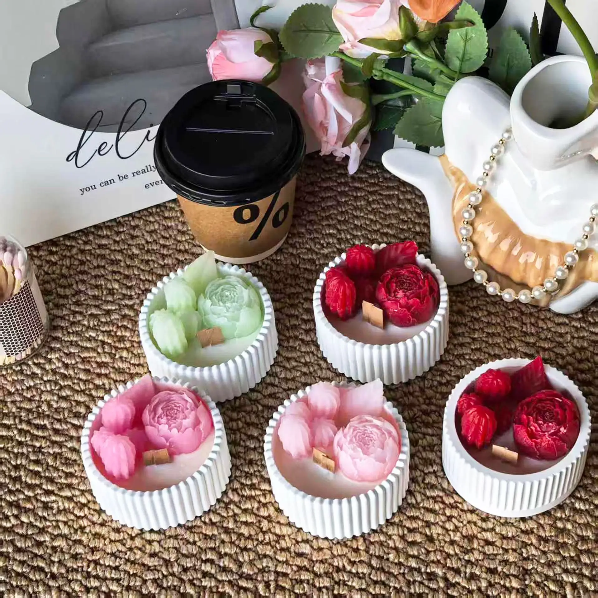 Wedding Souvenir - 2pcs Floral Rose Cup Scented Candle,