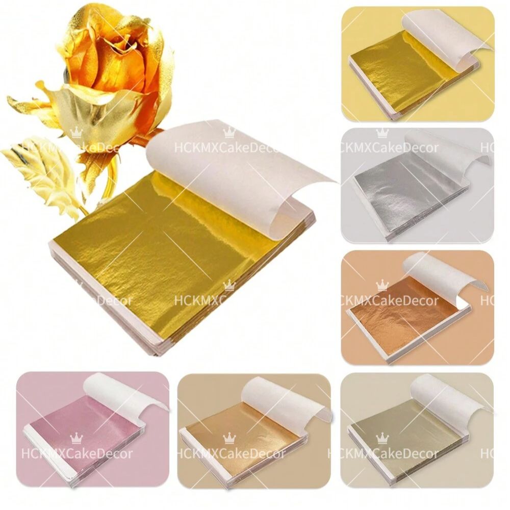 Wedding Cake Supply - 100pcs Imitation Gold Foil Sheets Multi-Color