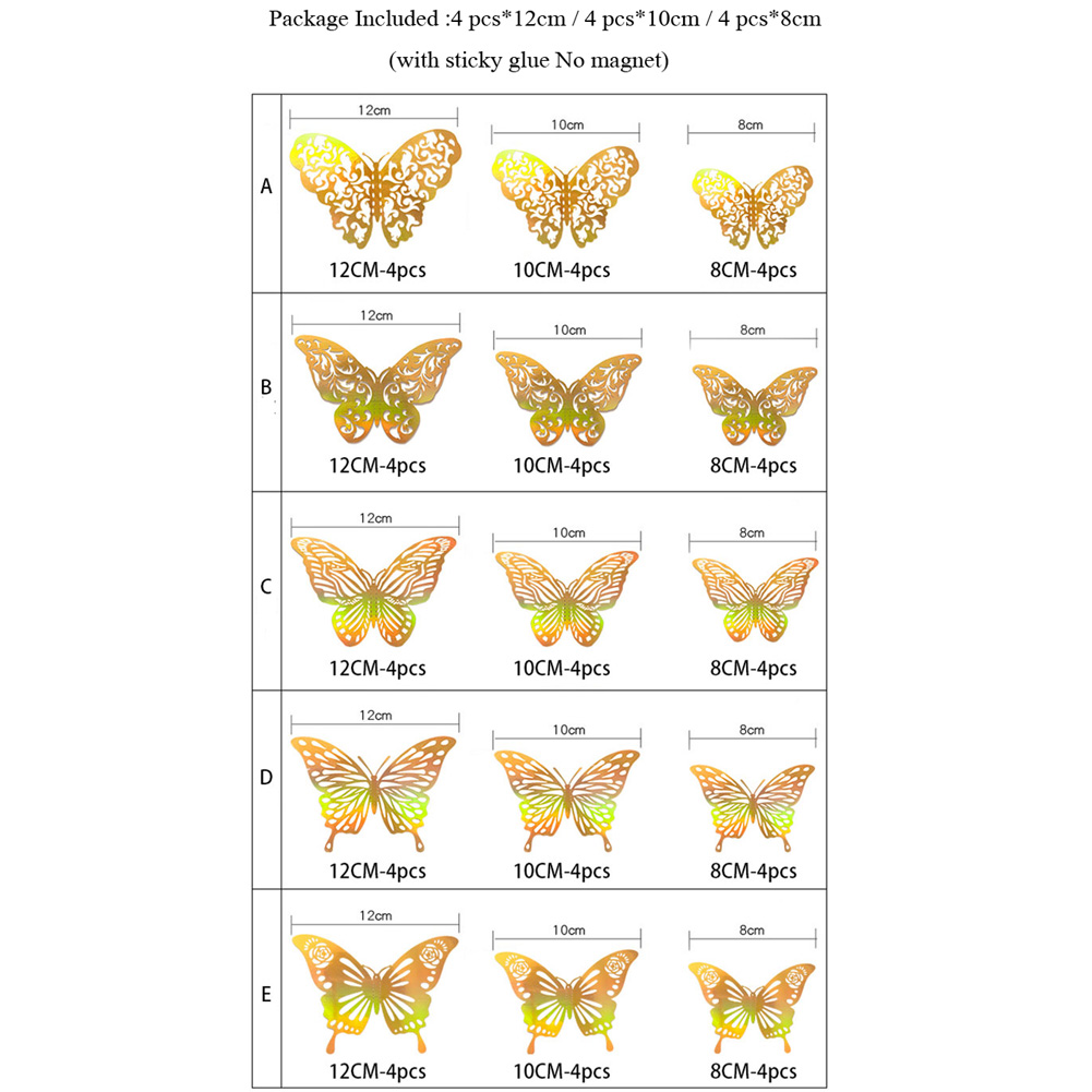 12 Pcs Gold 3D Hollow Butterfl - Wedding Package Gold recension och pris